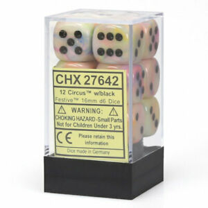 Festive: Circus/Black 16mm D6 Dice Block (12)
