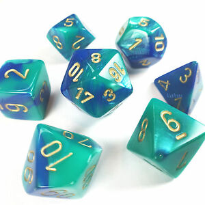 Gemini: Blue-Teal/Gold Polyhedral 7-Die Set