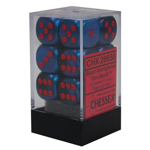 Gemini: Black Starlight/Red 16mm D6 Dice Block (12)