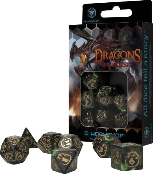 Dragons Dice Set Bottle Green/Gold (7)