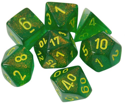 Dice Menagerie 10: Poly Borealis Maple Green/Yellow (7)