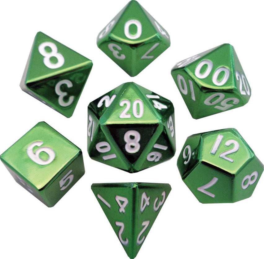 16mm Green Painted Metal Polyhedral Dice Set