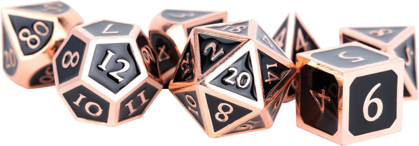 16mm Metal Polyhedral Dice Set: Antique Copper with Black Enamel