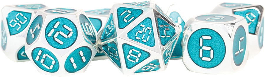 Digital Enamel Metal Dice Set 16mm: Silver with Teal Enamel (7)