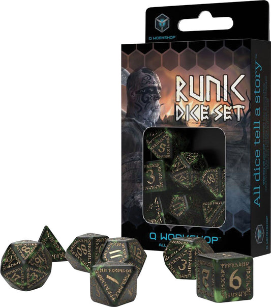 Runic Dice Set Green/Gold (7)