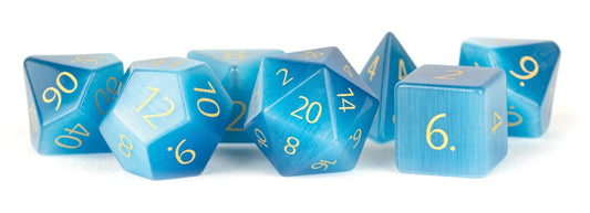 16mm Stone Poly Dice Set: Engraved Cat`s Eye Aquamarine(7)