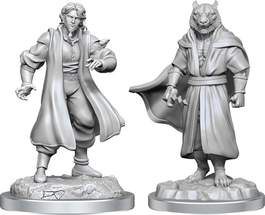 Critical Role Unpainted Miniatures - Male Human Sorcerer Merchant & Tiger Demon