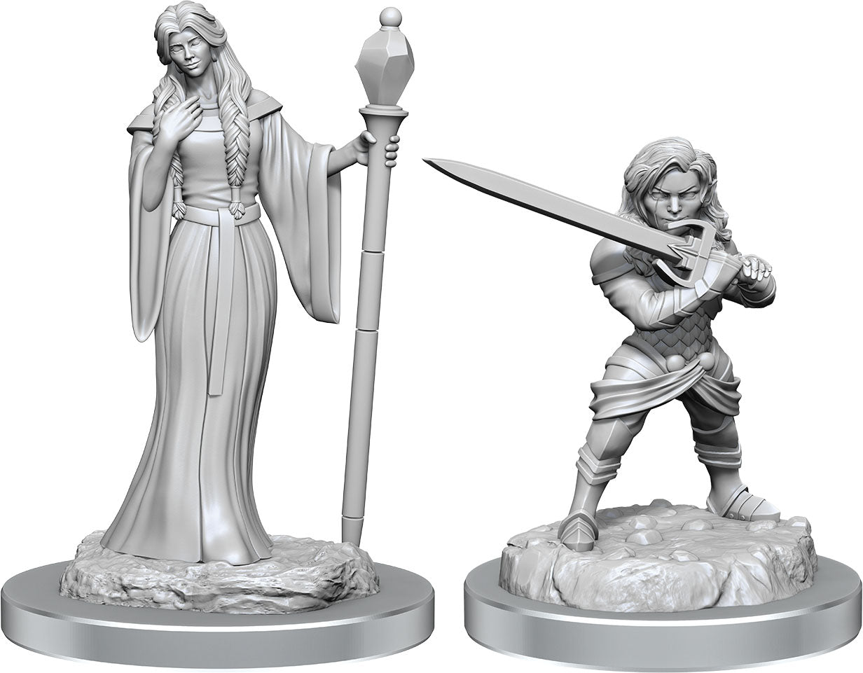 Critical Role Unpainted Miniatures - Human Wizard Female & Halfling Holy Warrior Female