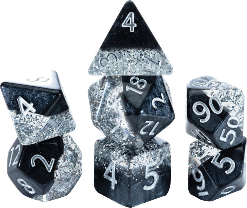 Halfsies Dice: Glitter Edition - Black (7 Polyhedral Dice Set)