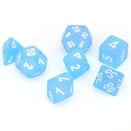 Frosted: Caribbean Blue/white Mini-Polyhedral 7-Die Set