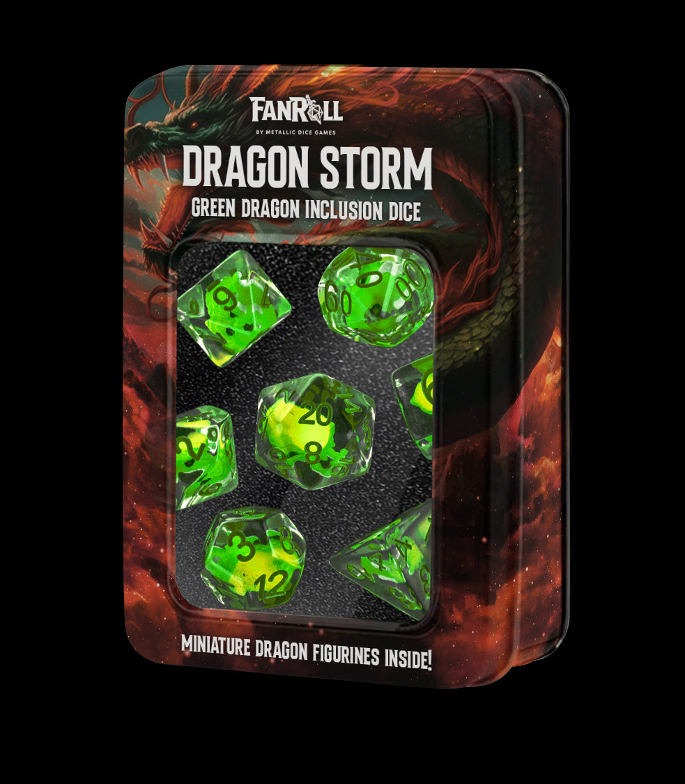 Dragon Storm Inclusion Resin Dice Set: Green Dragon (7)